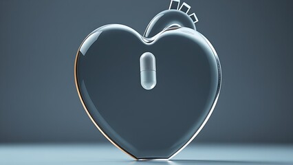 An abstract glass sculpture of a human heart, with a single statin pill balanced on its top.