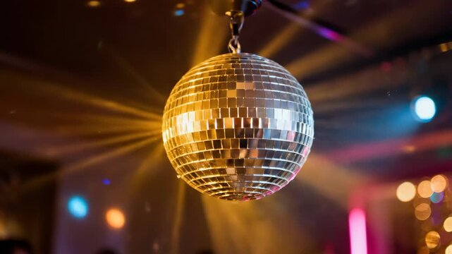 Energetic disco ball lighting up a vibrant dance party celebration.