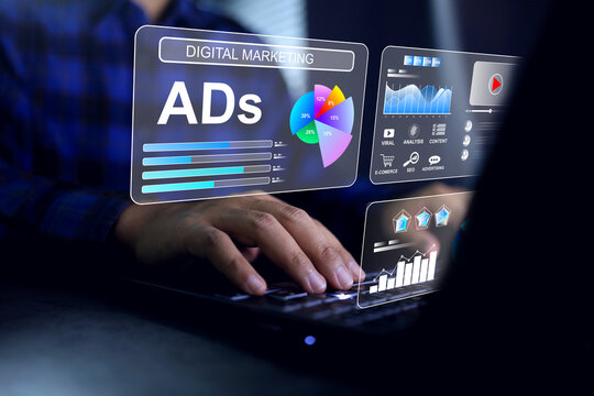 digital marketing concept with people using laptop to monitoring and analytics boost advertising to customer target group