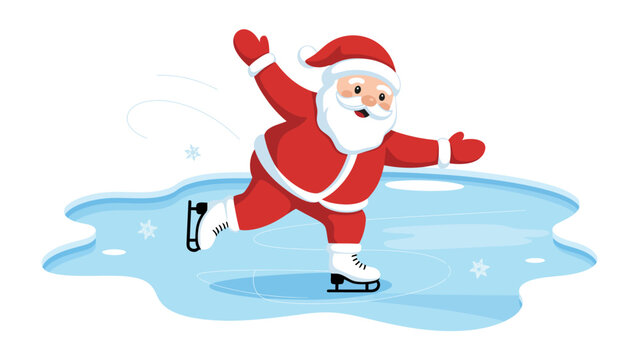 Joyful Santa on Ice: A jolly Santa Claus, in his classic red suit and hat, glides joyfully across the glistening ice, embodying the spirit of winter fun and holiday cheer.