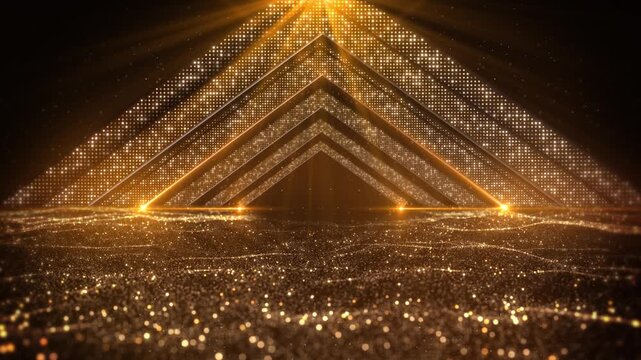 Golden Abstract Luxury podium stage Background Glittering Lights Radiant Geometric geometric shapes lights, modern elegant luxurious festive atmosphere. fashion event award ceremony event, Digital Art