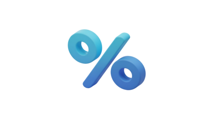 3d icon of a 3d rendering of a blue percentage sign, representing discounts and financial concepts