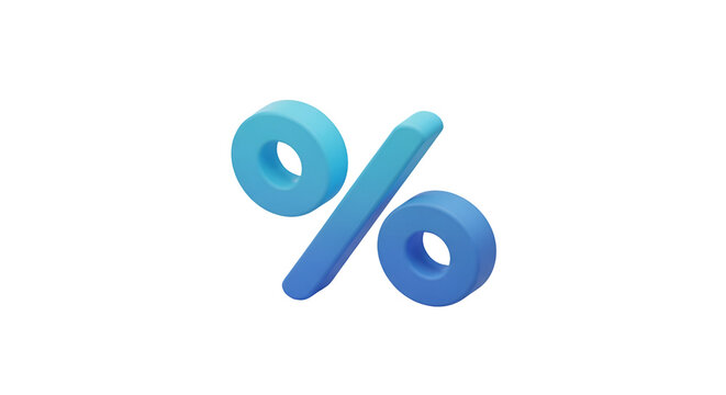 3d icon of a 3d rendering of a blue percentage sign, representing discounts and financial concepts