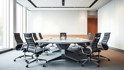 Professional business meeting setup in a modern office with a conference table.