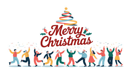 Christmas Cheer: A lively illustration captures the festive spirit with dancing figures and a cheerful message, evoking the joy of the holiday season.