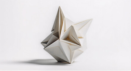 origami paper on white background,  geometric paper sculpture isolated on white, abstract origami structure on white, folded paper geometric art, modern paper origami design