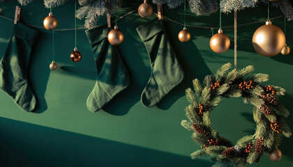 Christmas decoration backdrop Happy New Year Isolated Christmas background. copy space Space for message banners