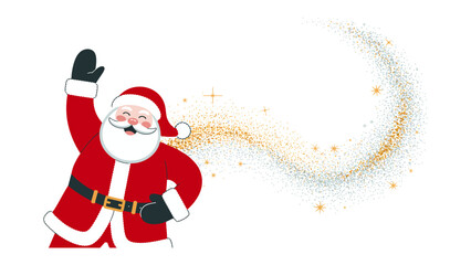 Jolly Santa's Festive Greeting: A cheerful depiction of Santa Claus, waving and spreading holiday cheer with a trail of sparkling magic.