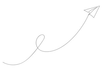 Continuous line paper plane, airplane vector art background. Abstract doodle email, mail plane, travel dream concept air. Business trip Vector abstract illustration flying ship in sky