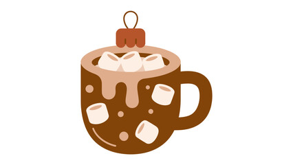 Cozy Cocoa Ornament: A festive, charming illustration of a steaming mug of cocoa, overflowing with creamy marshmallows, captures the warmth and joy of winter holidays.