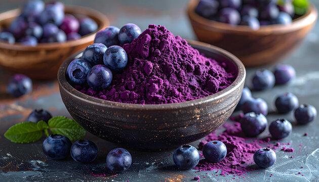 Fresh acai berries and acai powder, packed with antioxidants and perfect for smoothies. - Powered by Adobe