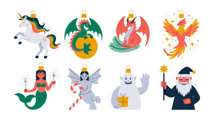 Festive Fantasies: A collection of fantastical creatures, each crafted as unique Christmas ornaments, adding a touch of enchantment to the holiday spirit.