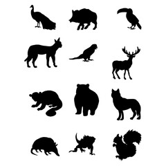 Minimalist Nature Graphics,Black Animal Collection,Vector Wildlife Shapes for Design