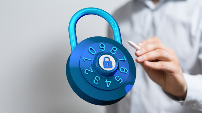 Concept of cybersecurity with a padlock, representing data protection, privacy, and online security. Symbol of