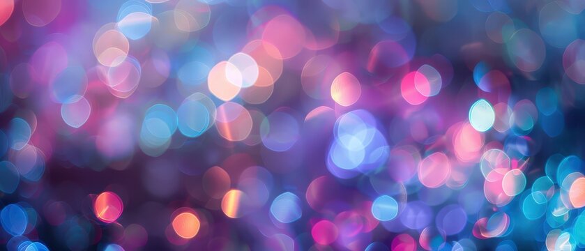 Colorful bokeh lights in pink, blue and orange tones with soft blur and glowing particles. Abstract festive background with dreamy light and smooth gradient.