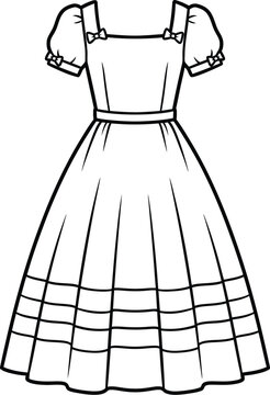 Naklejki Classic retro dress line art illustration for coloring book design