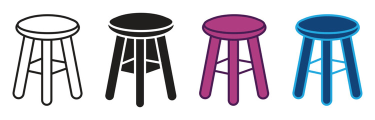  Stool icon set. Stool vector icon set collection. Stool Outline flat Icon. vector illustration.
