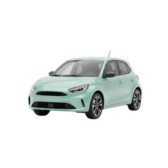 Mint Green Hatchback Automobile Isolated on Transparent Background with Detailed Exterior and Clean Design Studio Shot
