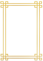 Chinese Simple golden geometric frames are isolated on black background. Luxury gold borders for invitations, luxury templates, and decorative patterns. Chinese border design. 3D png illustration.