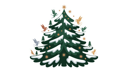 Festive Holiday Cheer: A charming, illustrated Christmas tree adorns with ornaments and fairy, creating a whimsical and enchanting holiday ambiance. 