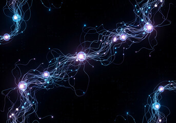 Abstract fiber-optic lights moving rapidly, with bokeh digital streaks, creating a dynamic 4K technology background illustration