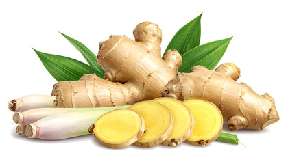 Fresh ginger and lemongrass, ideal for making tea or adding flavor to dishes.