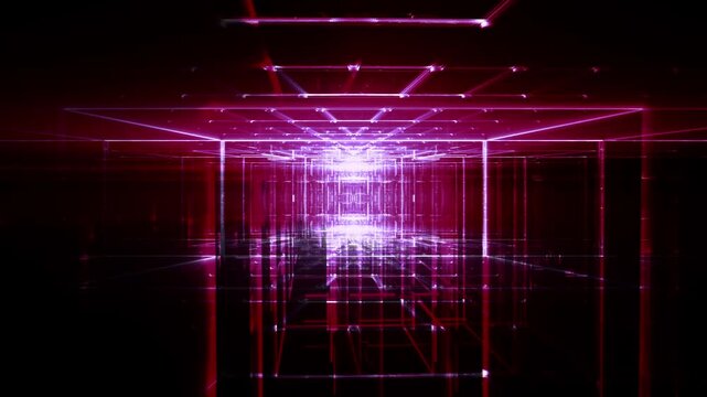 Leuchtende gitterf&ouml;rmige Geometrie f&uuml;r Technologie, Energie, Produktion & Datentransfer &ndash; moderne Architektur, Planung & Sicherheit visualisiert, pink, magenta