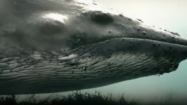 A manatee gliding through shallow water above seagrass beds.