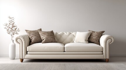 Naklejka premium Elegant brown and white chesterfield sofa in modern living room