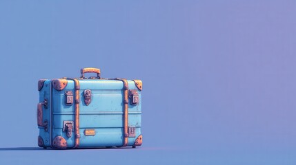 Vintage blue suitcase with metallic accents