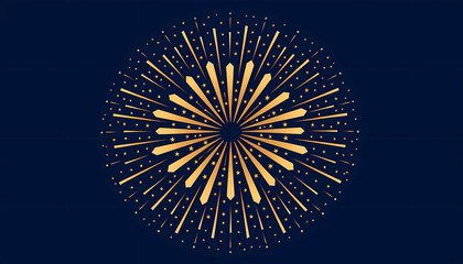 geometric golden fireworks exploding in balanced pattern, dark navy background, modern festive elegance,  templates. Good for poster, card, invitation, flyer, cover, banner, placard, brochure