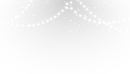 White PNG garlands with falling sparkles, snow, and stars. Christmas banner. Festive garlands glowing with shimmering effects. Perfect for Christmas, New Year's, and wedding decor.