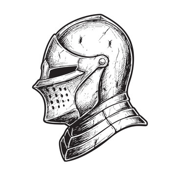 Vintage knight helmet illustration side view protection symbol