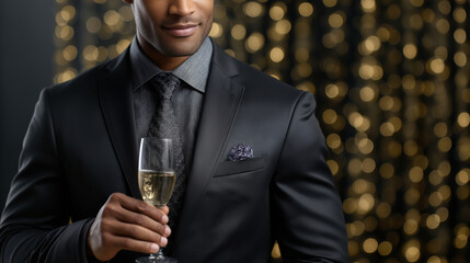 Elegant man toasting with champagne at a festive gathering