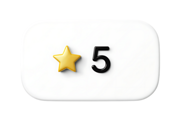 3d icon of a single yellow star and the number 5 on a transparent background, representing a fivestar rating or review