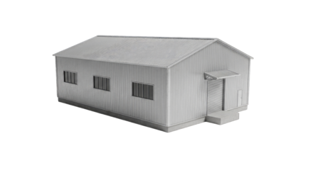 Modern Gray and White Striped Building with Transparent Background and Angular Architectural Design Illuminated by Soft Lighting