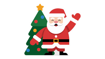 Santa Claus's Festive Greetings: A joyful Santa Claus figure stands beside a decorated Christmas tree. The illustration conveys festive greetings.