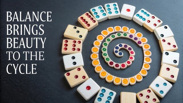 Domino spiral arrangement on a black surface