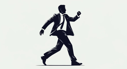 Businessman in suit walking forward with determination and purpose.
