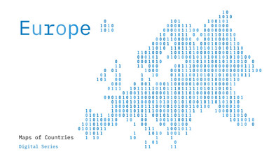 Europe continent map in binary code pattern	

