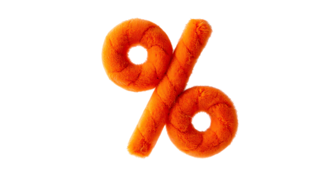3d icon of a fluffy orange percentage sign isolated on a transparent background