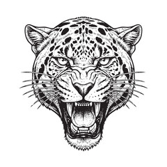 Fierce Jaguar Head Roaring Aggressive Animal Portrait
