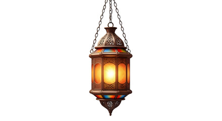 Fototapeta premium Ornate moroccan lantern glowing with warm light isolated on transparent background