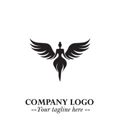 Elegant Black Angel Woman Silhouette Logo Symbol on White Background