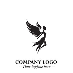 Elegant Black Angel Woman Silhouette Logo Symbol on White Background