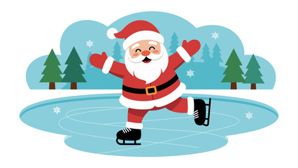 Santa's Festive Skate: A cheerful Santa Claus figure gliding across an ice rink, spreading holiday cheer with every stride. Surrounded by winter elements, a perfect illustration of seasonal joy. 