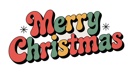 Merry Christmas Greetings: A vintage design with colorful lettering and star accents wishing a cheerful holiday. 
