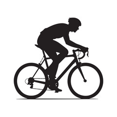 Obraz premium Dynamic Minimalist Cyclist Silhouette Leaning Forward on Road Bike in Bold Motion Design. 