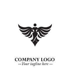 Elegant Black Angel Woman Silhouette Logo Symbol on White Background