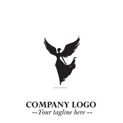Elegant Black Angel Woman Silhouette Logo Symbol on White Background